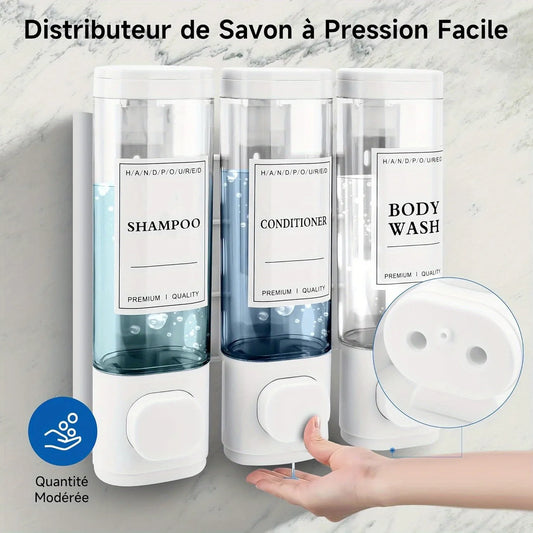 Hign-concerned 3in1 No Drilling Wall Mount Soap Shampoo Conditioner Dispenser