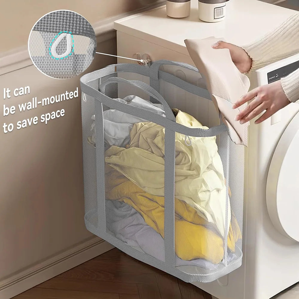 NONECN Polyester Mesh Laundry Basket With Foldable Handle