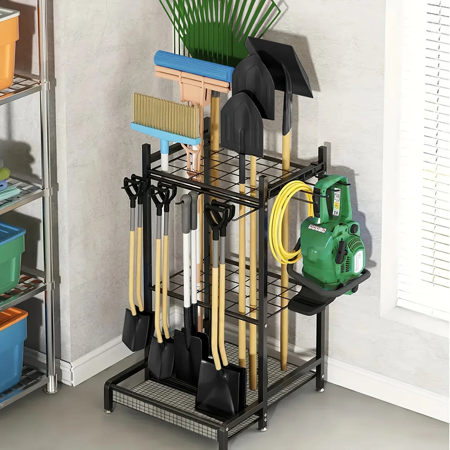 Garden Tool Rack Heavy Duty Steel For Garage Storage