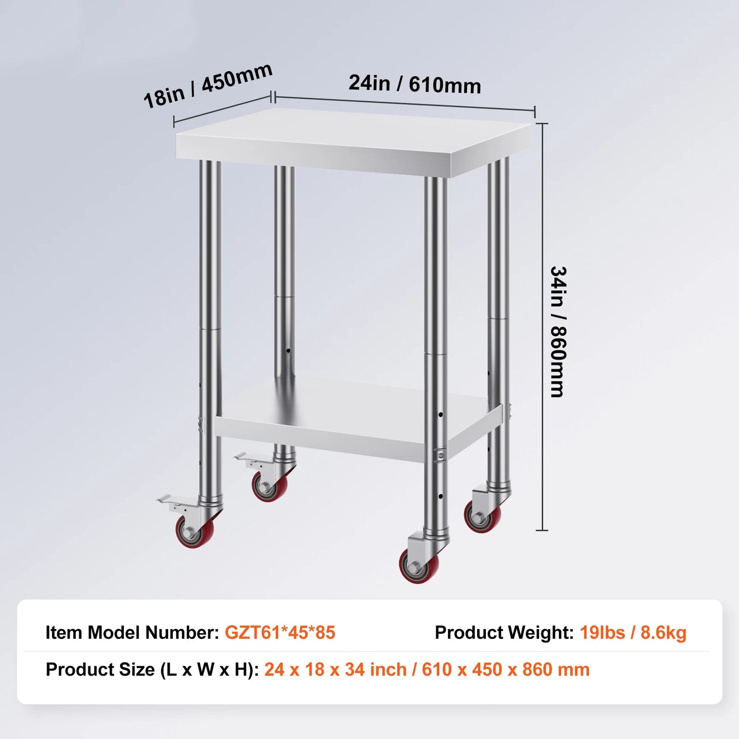 SucceBuy Stainless Steel Kitchen Work Table With Caster Wheels