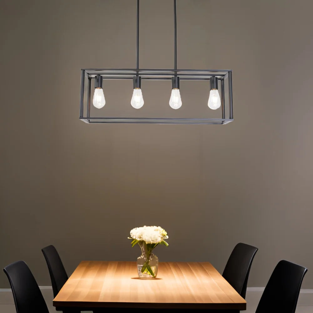Industrial Pendant Light 4 Light Open Frame Rectangle Fixture