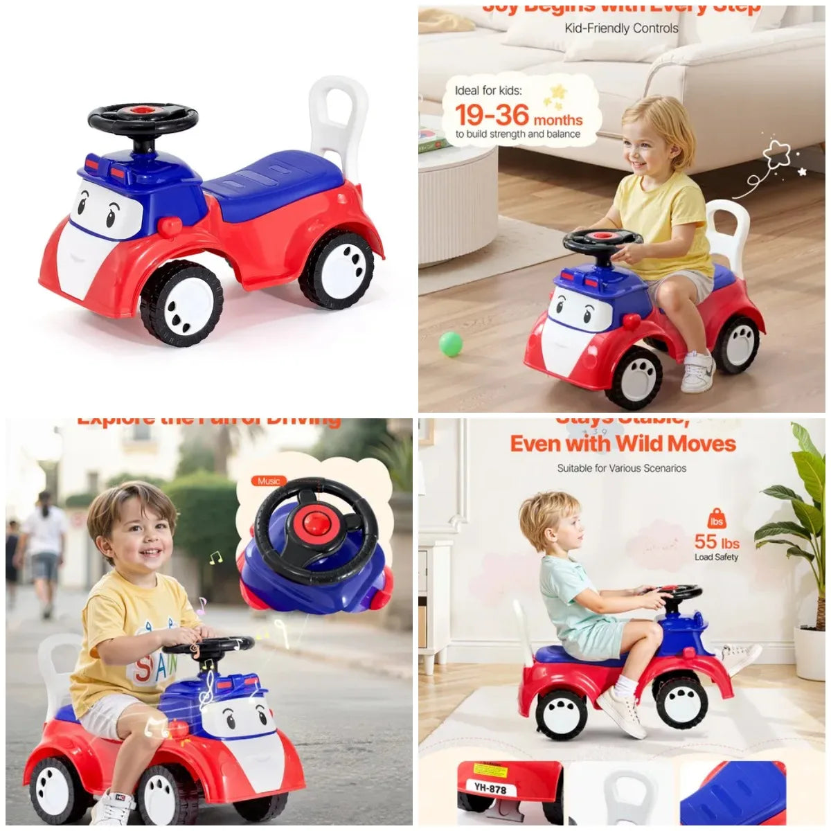 Ride On Push Car For Toddlers With Music And Storage