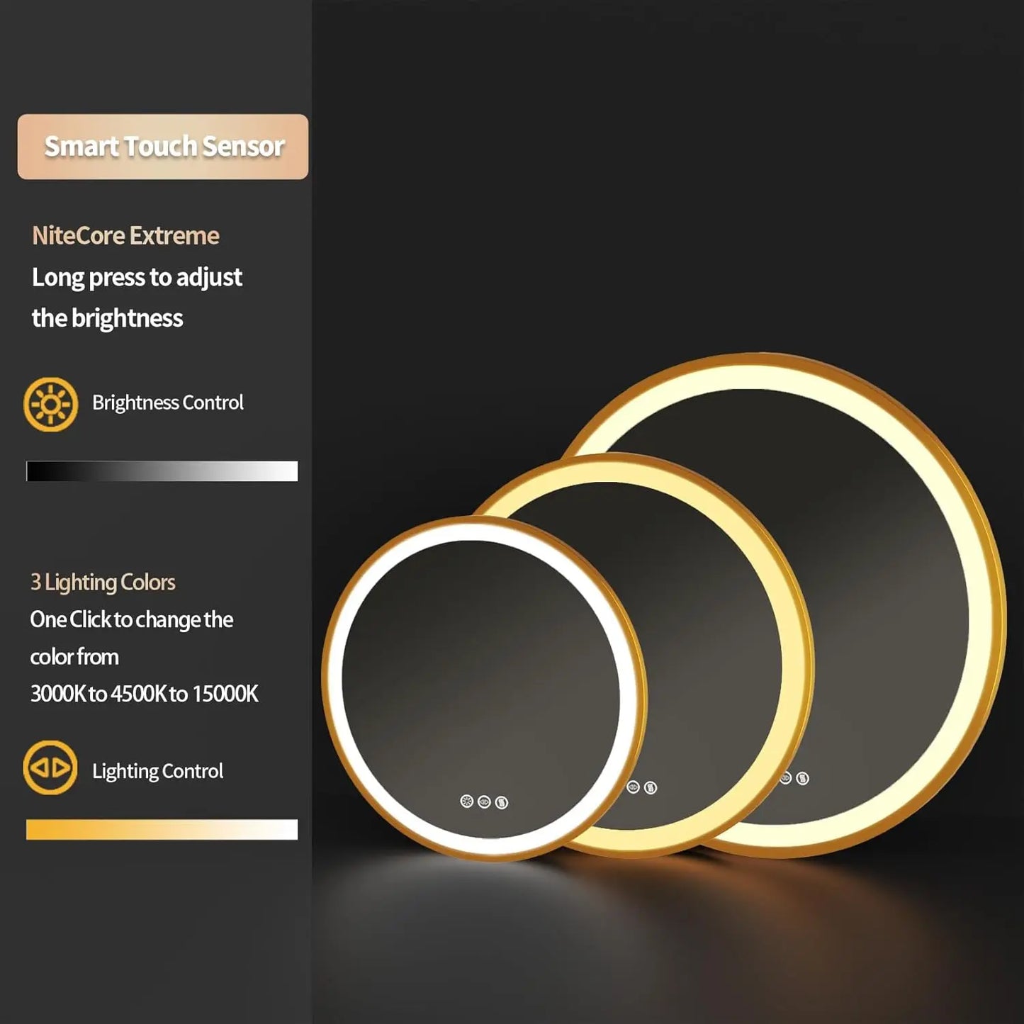 BORWART Bathroom LED Round Mirror Anti Fog 3 Lighting Colors