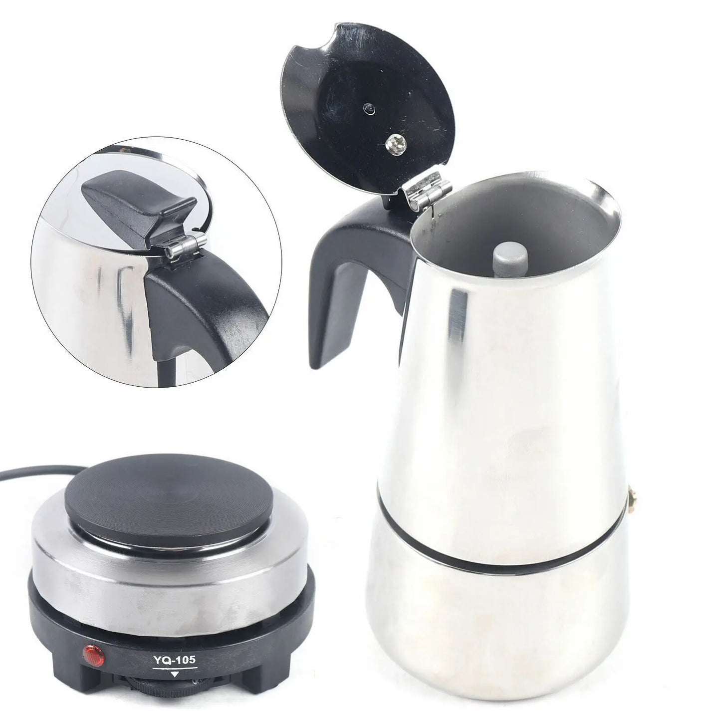 Pot Stainless Steel Coffee Pot Stovetop Espresso Maker Percolator Italian Coffee Maker 200ml/7oz/4 Cup W/Electric Stove (4 Cup)