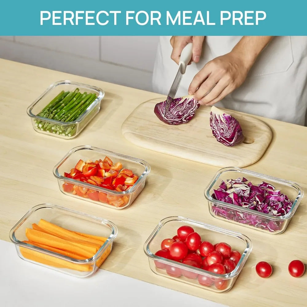 5-Pack 22oz Glass Food Containers with Airtight Lids, Microwave, Oven, Freezer & Dishwasher Safe (Grey)