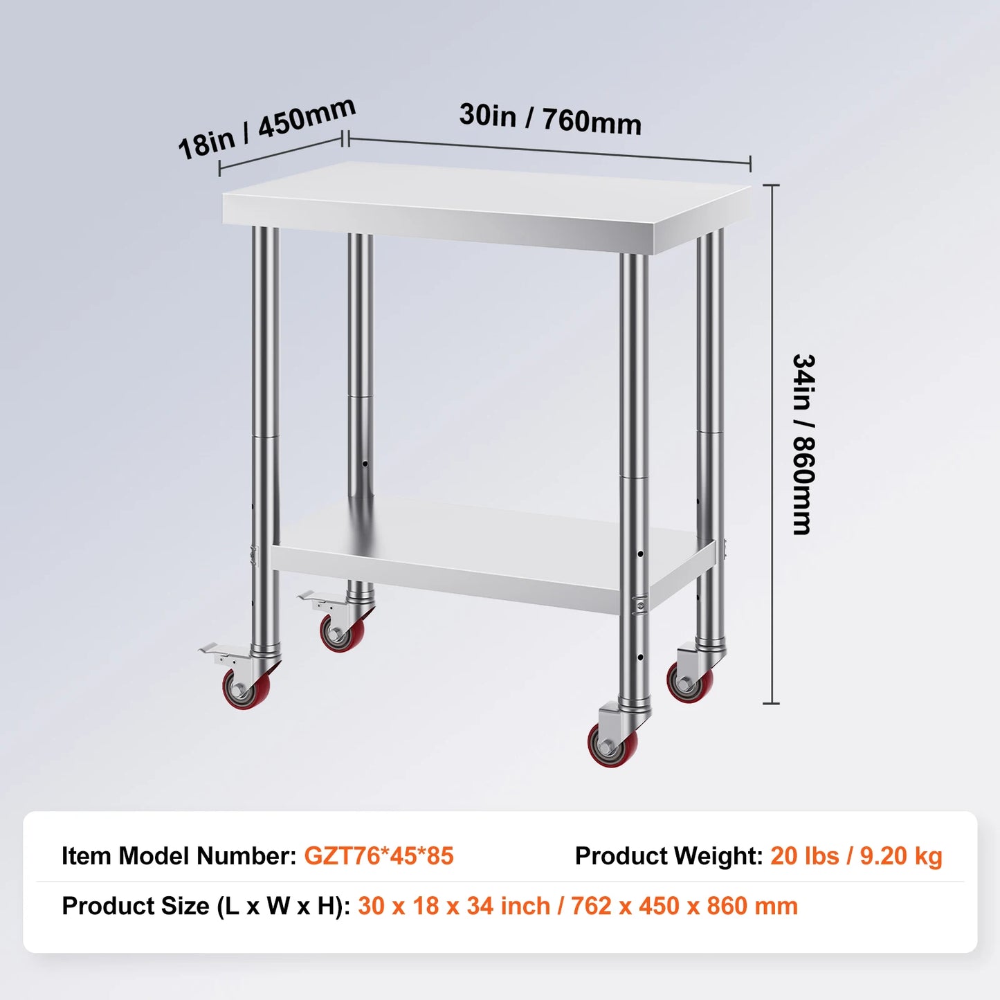 SucceBuy Stainless Steel Kitchen Worktable With Shelves And Caster Wheels