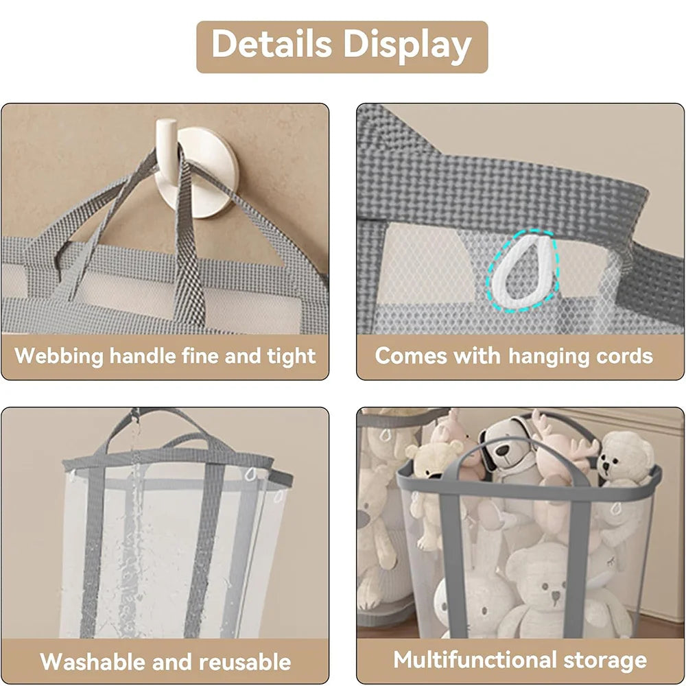 NONECN Polyester Mesh Laundry Basket With Foldable Handle