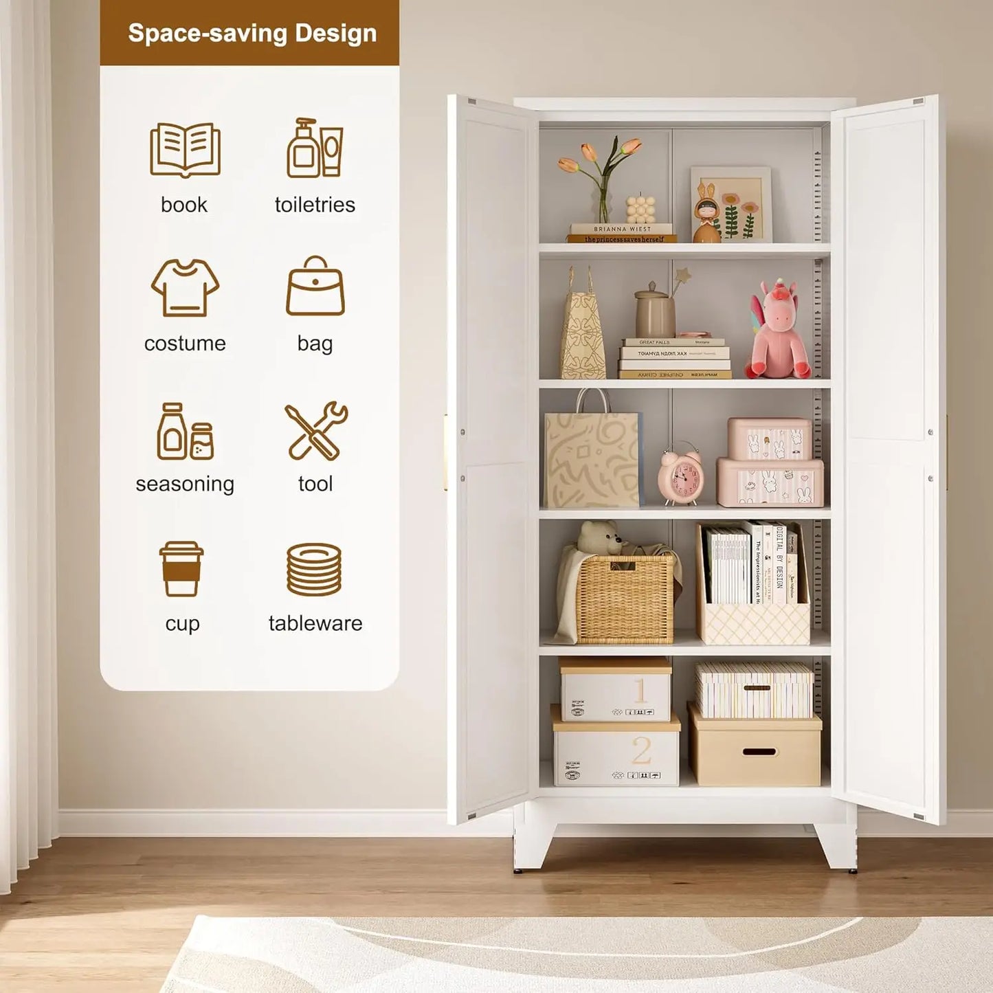 Metal Kitchen Pantry Storage Cabinet With Adjustable Shelves