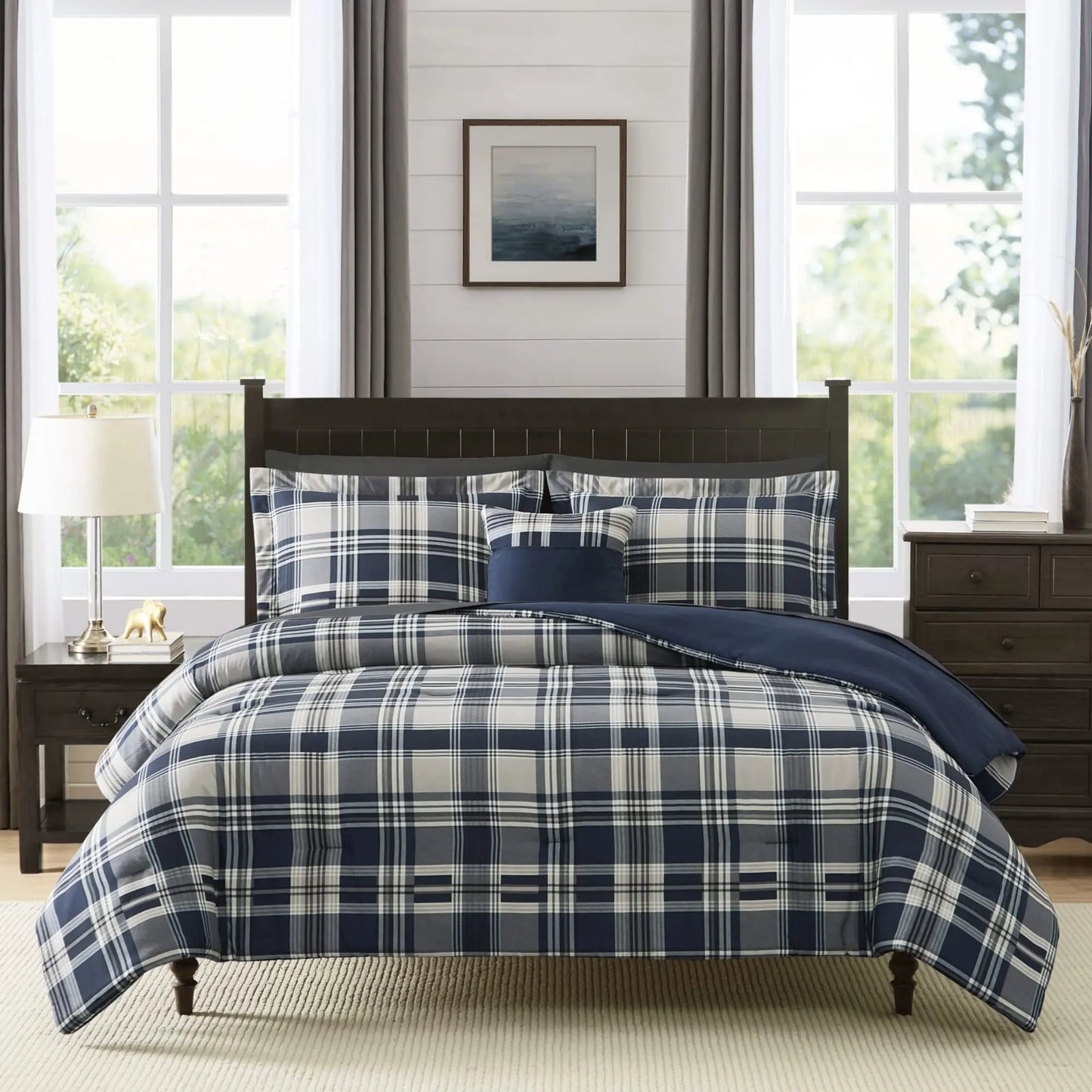 Jiangsu Plaid Duvet Cover Set With 2 Pillow Shams Premium