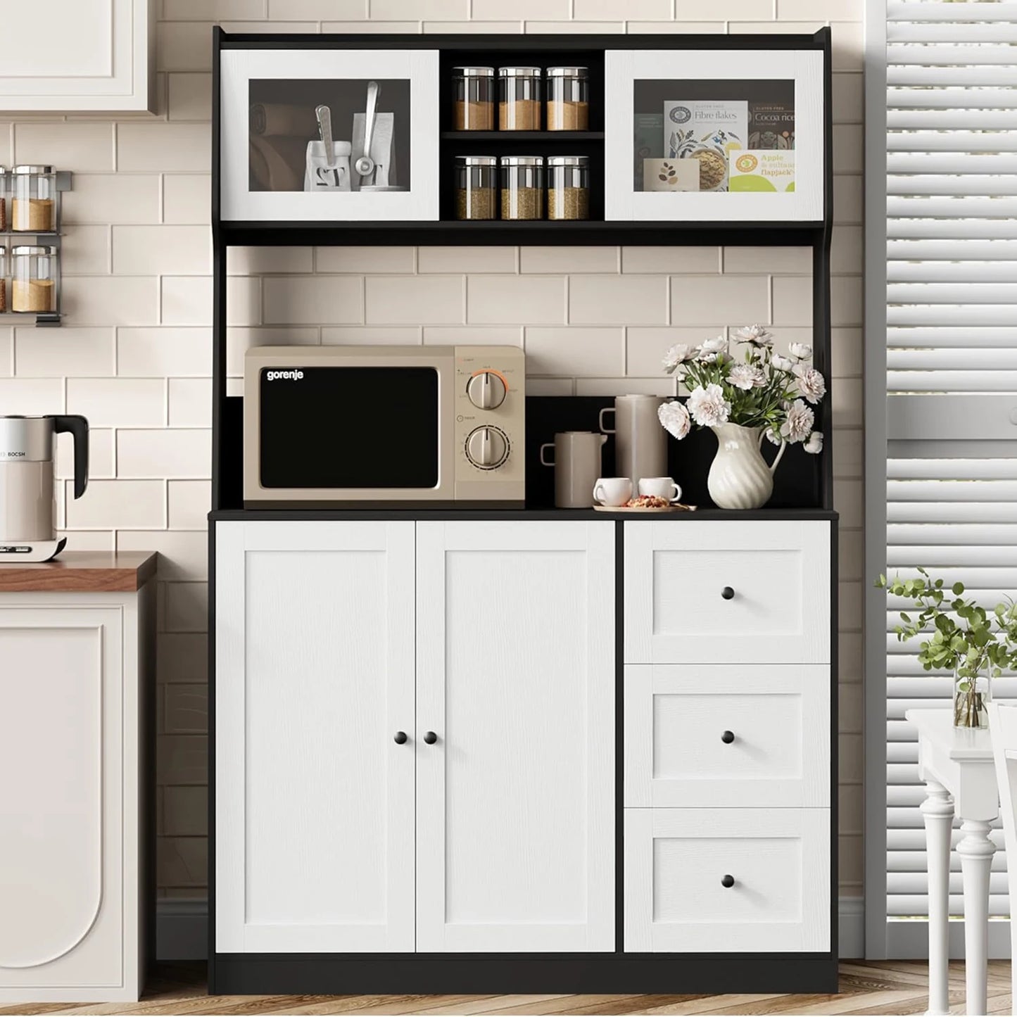 HiMISS Kitchen Pantry Cabinet Sideboard With Drawers And Adjustable Shelves