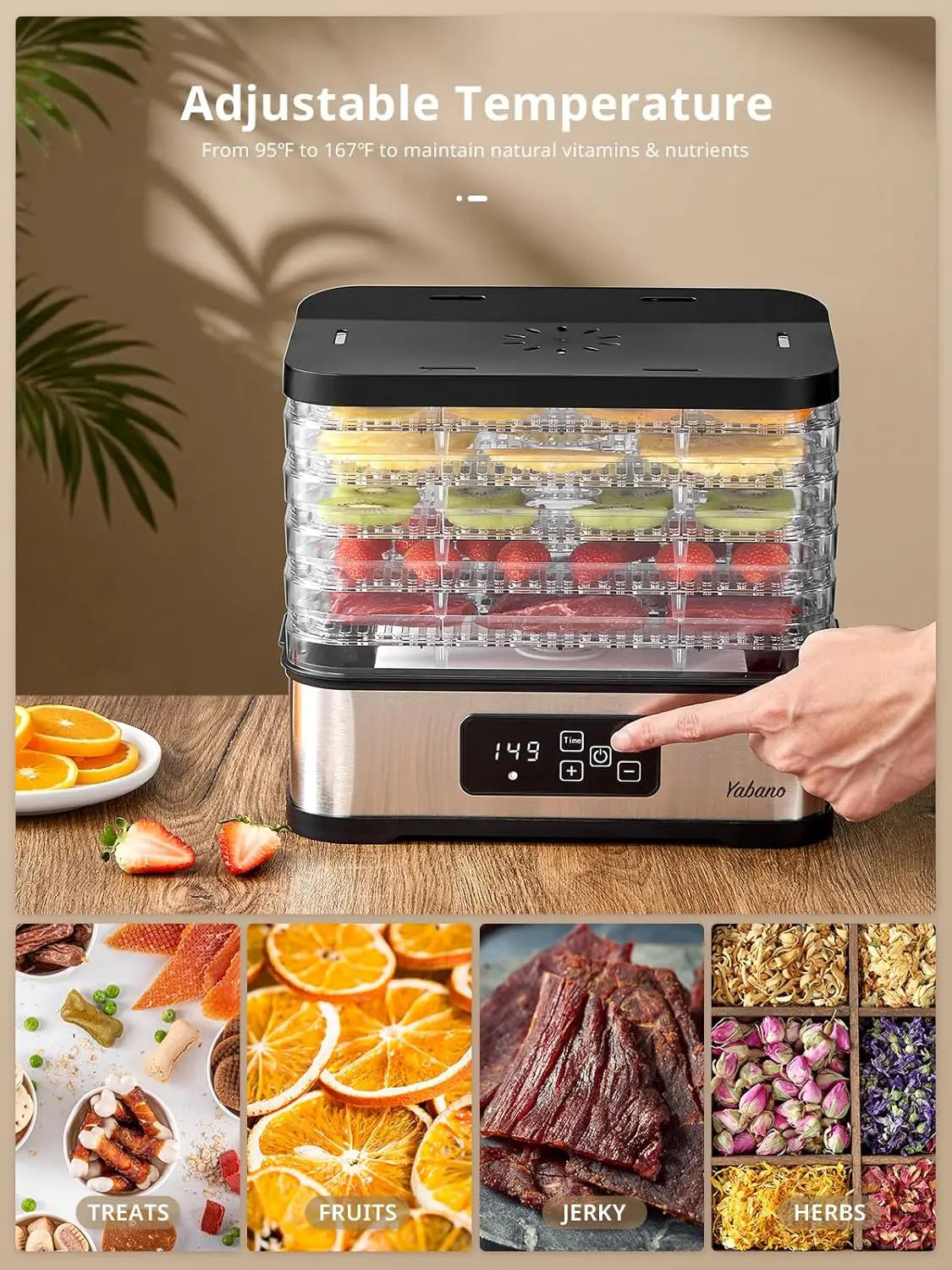 XMSJ Food Dehydrator Machine With 250W Digital Timer