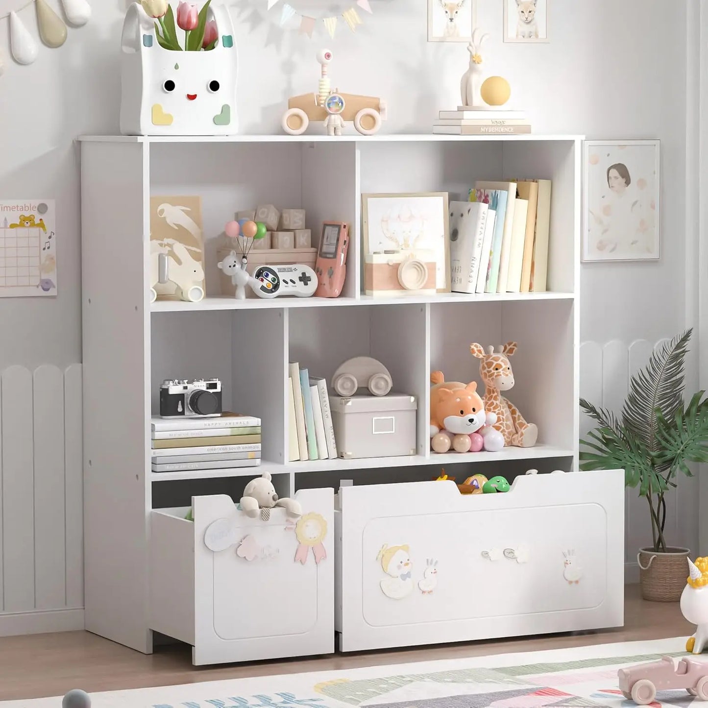 Toy Storage Organizer With Movable Drawers And 3 Shelves