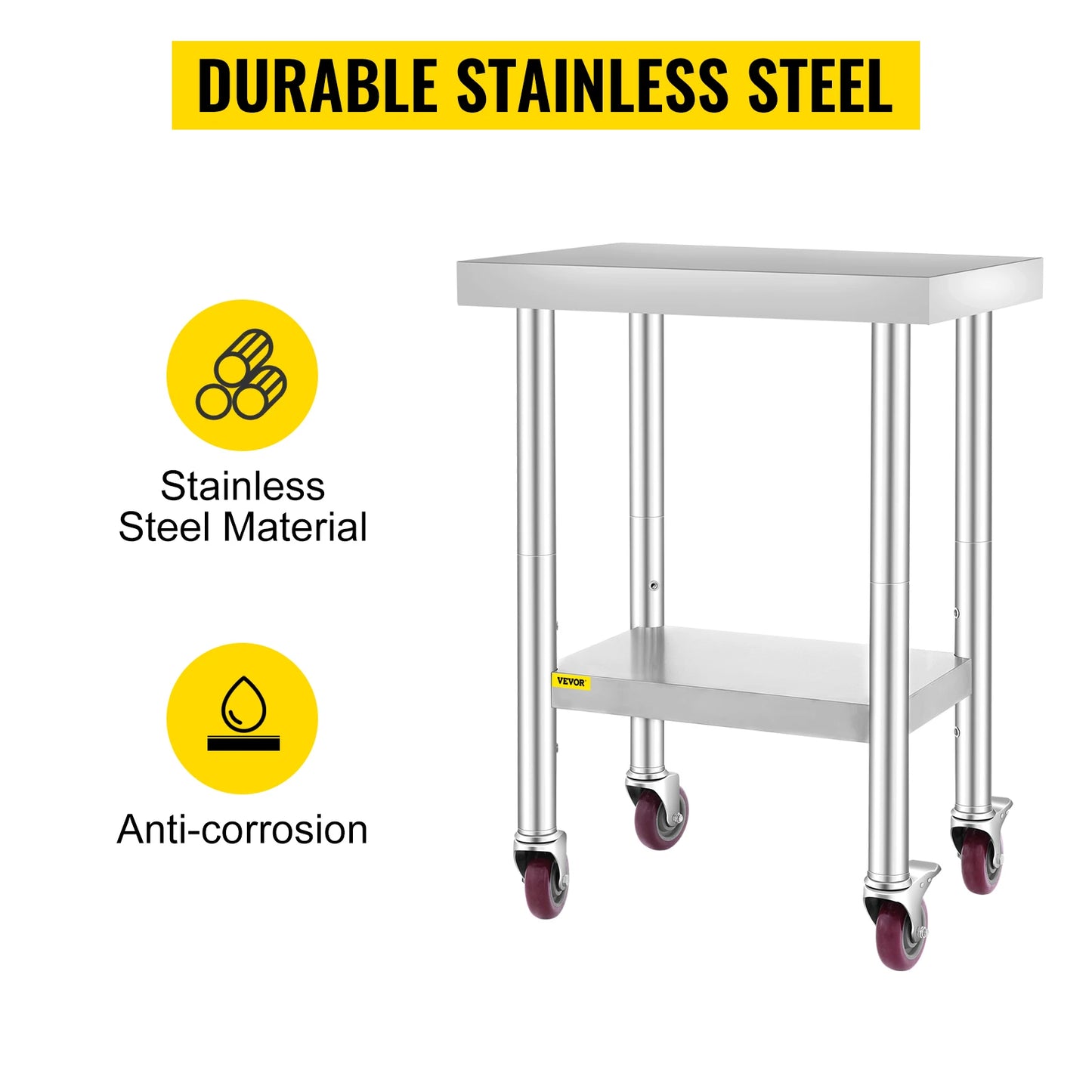 SucceBuy Stainless Steel Kitchen Worktable With Shelves And Caster Wheels