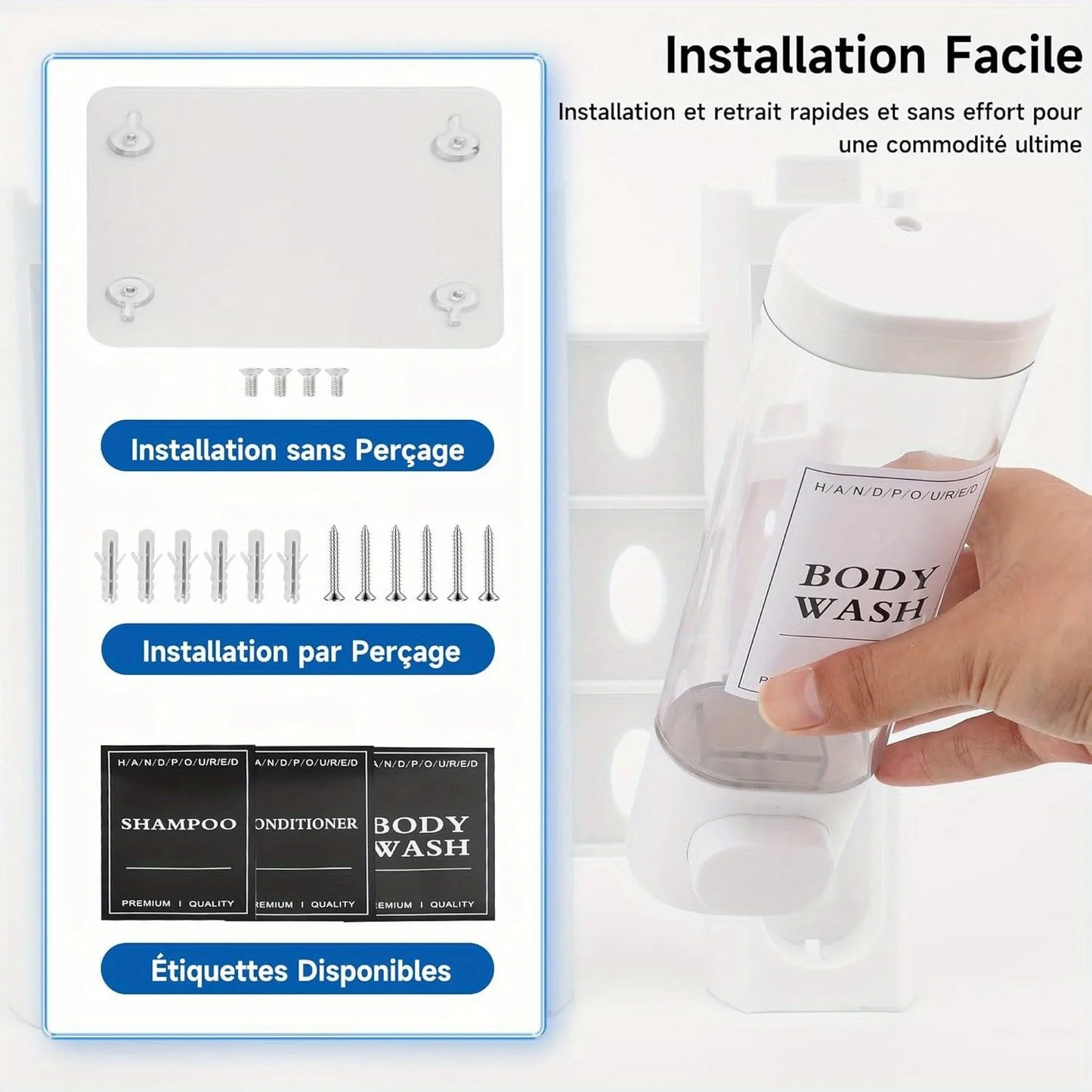 Hign-concerned 3in1 No Drilling Wall Mount Soap Shampoo Conditioner Dispenser
